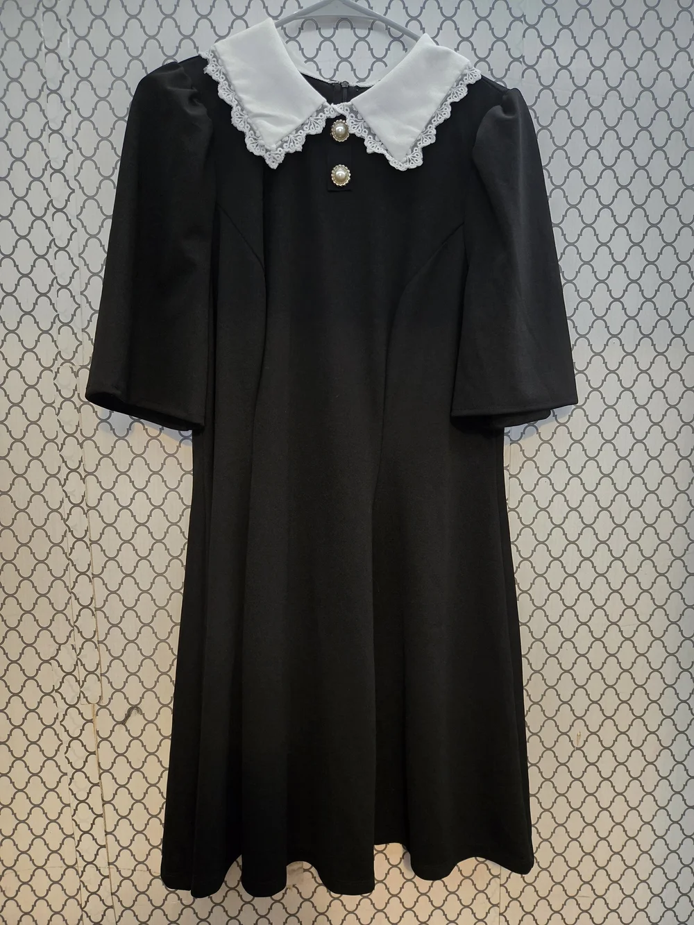 Black Dress with White Peter Pan Collar - Classic Elegant Women's Dress